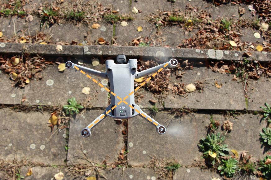 Die X-Ausrichtung der Propellerarme von Drohnen unter 250 Gramm.